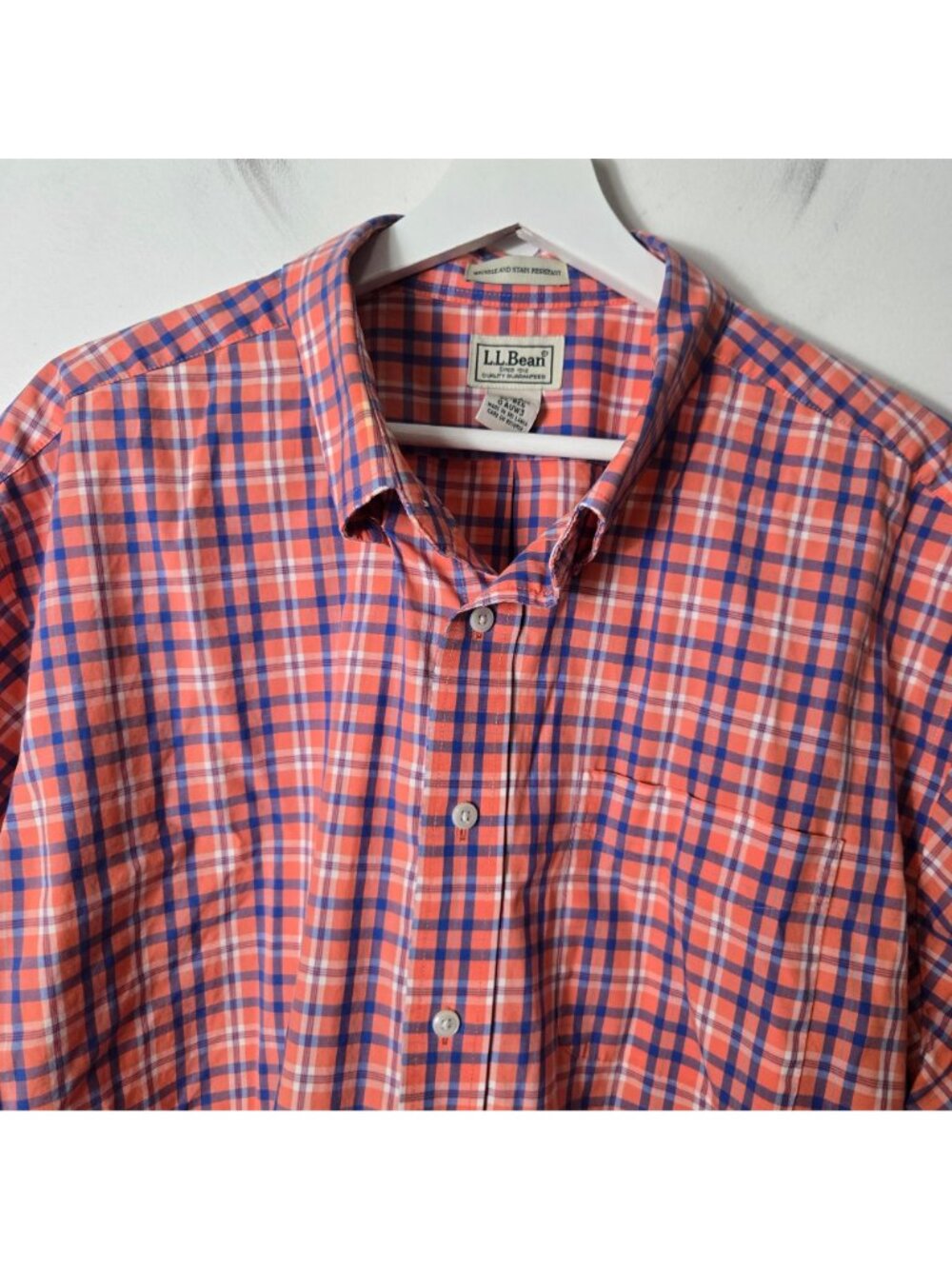 L.L. Bean Men's Size XL Wrinkle Stain Resistant Kennebunk Orange Plaid Shirt - Picture 2 of 6